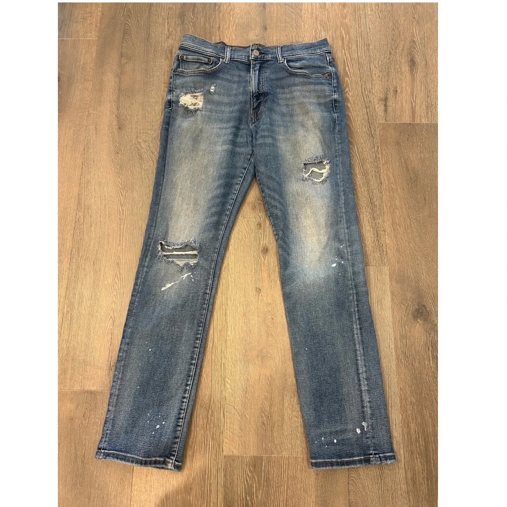Lucky Brand Mens Distressed‎ Paint Splatter Straight Leg Jeans Blue W32 L32